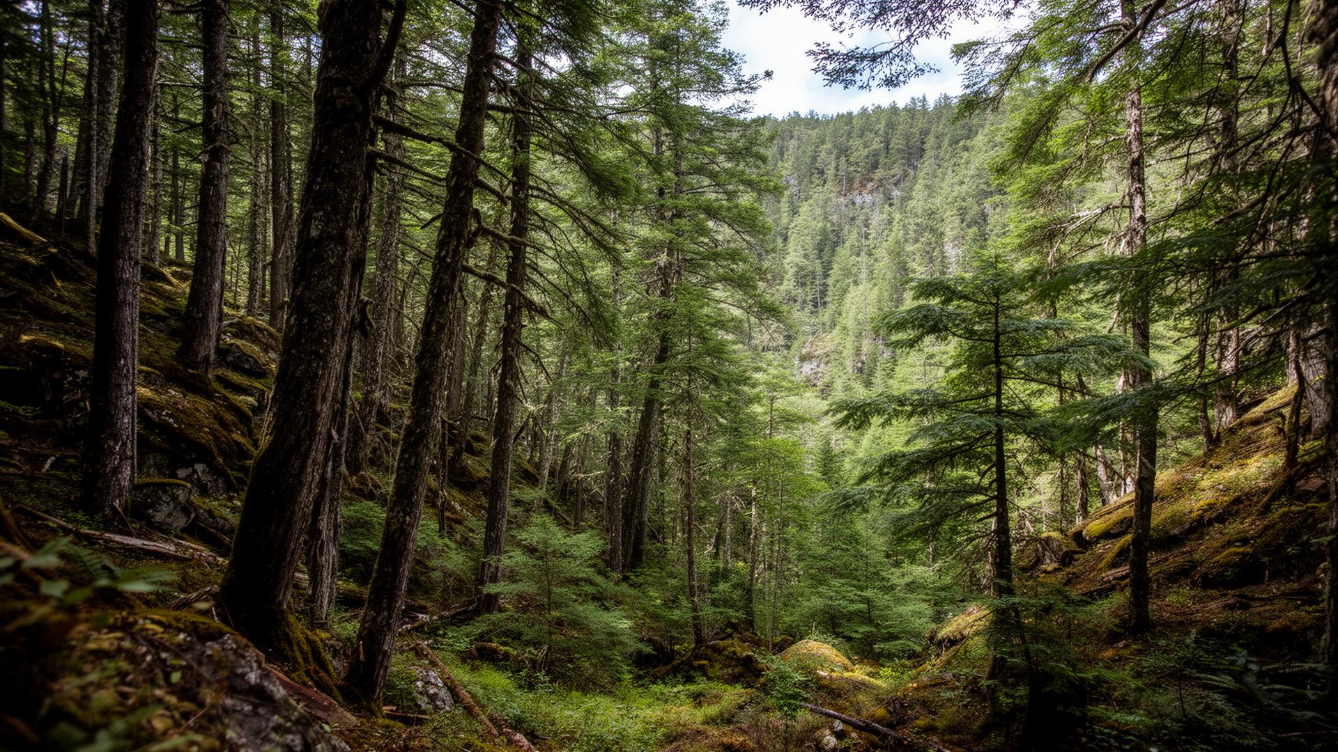 Dense forest and remote wilderness representing landlocked property